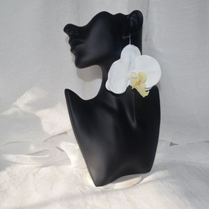 White Phalaenopsis Orchid True Touch Artificial Earrings.
